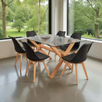 COMEDOR MESA VIDRIO 1.40X90 CM 6 SILLAS TULIP