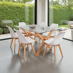 COMEDOR MESA VIDRIO 1.40X90 CM 6 SILLAS TULIP