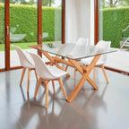 COMEDOR MESA VIDRIO 1.40X90 CM 4 SILLAS TULIP