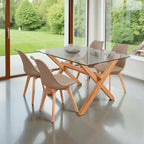 COMEDOR MESA VIDRIO 1.40X90 CM 4 SILLAS TULIP