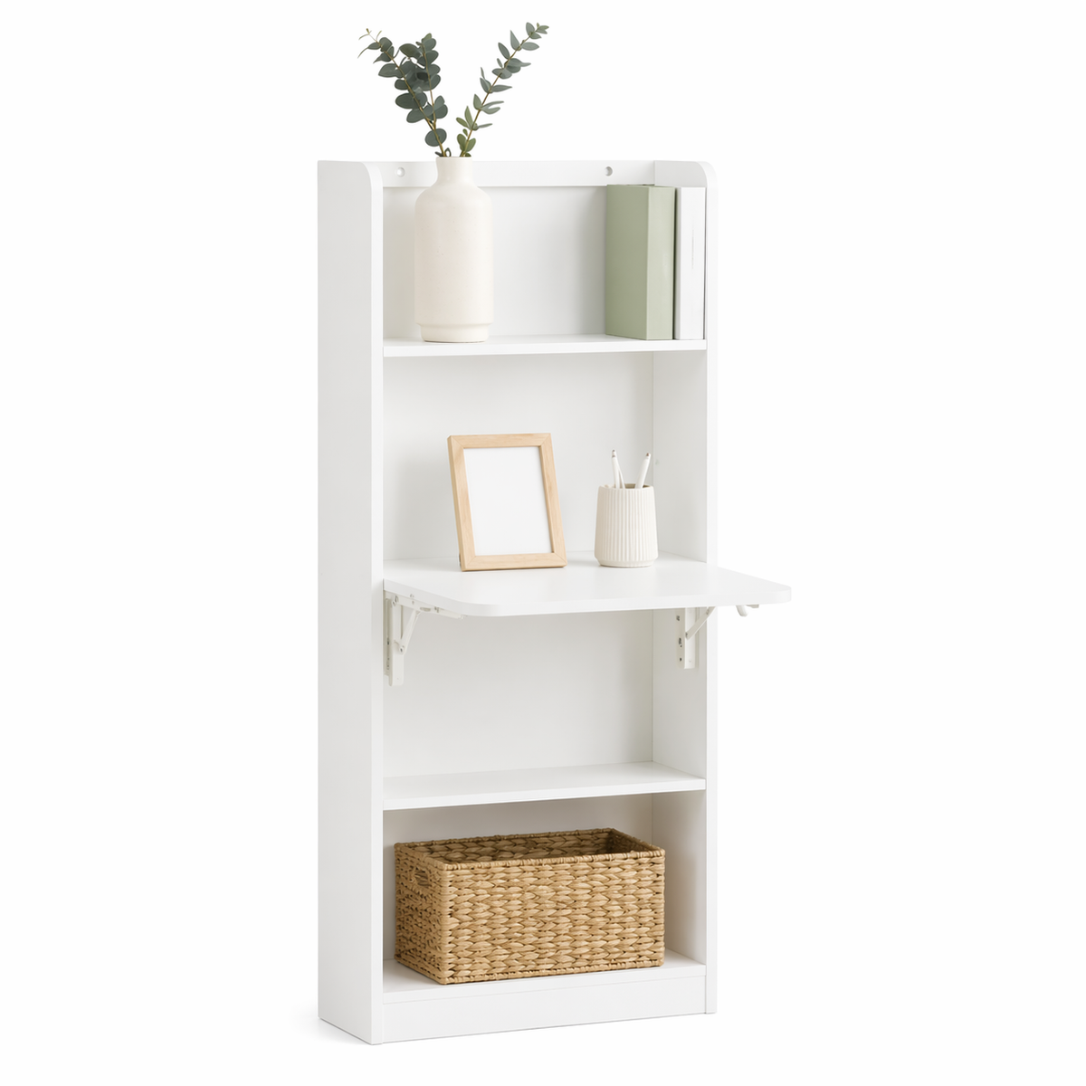 Estantería con Escritorio Plegable Compacto - Blanco