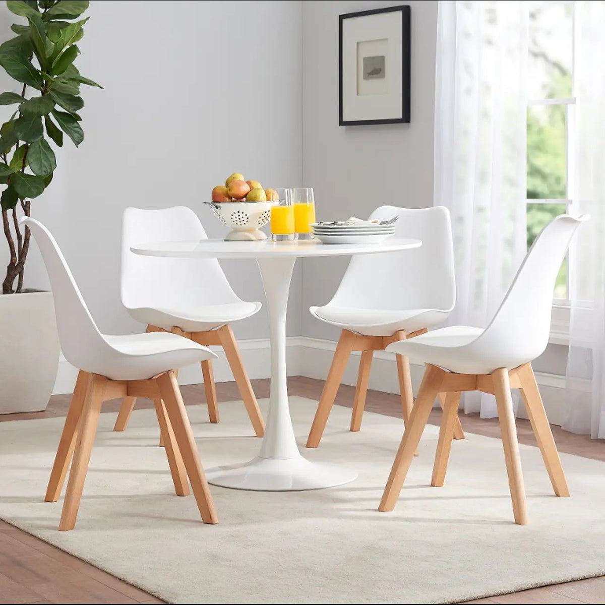 Comedor Tulip 80 cm y 4 sillas Blanco